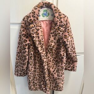 Pink Leopard Print Faux Fur Jacket